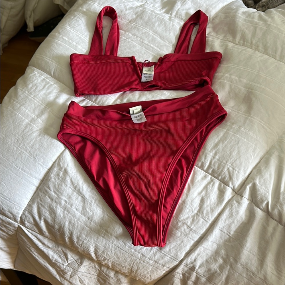 L*Space strawberry red bikini, women’s small top, and large bottom